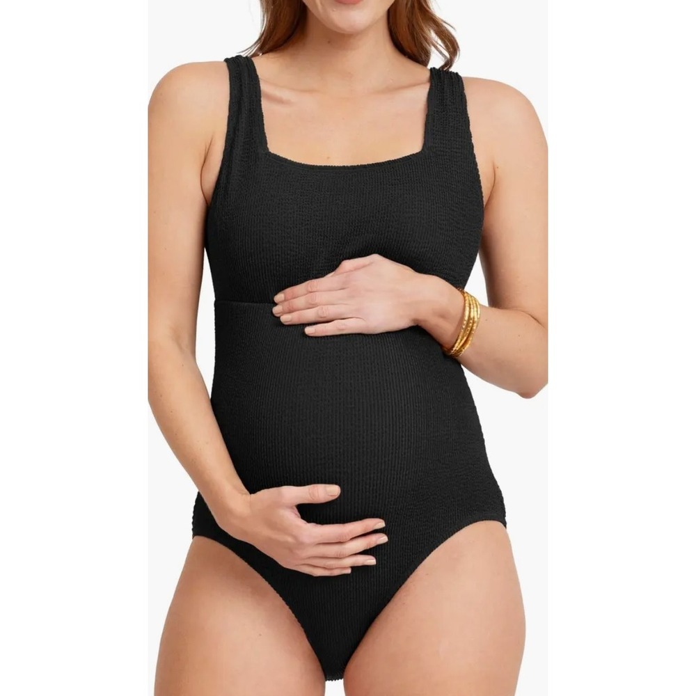 New $65 Seraphine One Piece Swimsuit Maternity S Small Black Textured NWT Swim